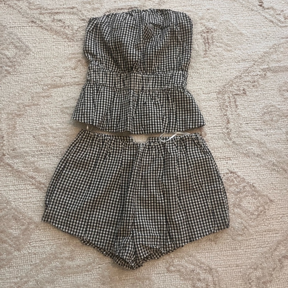 Posse Black and White Gingham Strapless Top and shorts